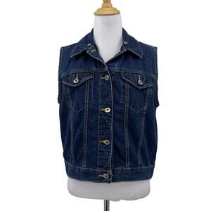 Vintage Liz Claiborne Denim Vest Womens M Medium Cotton Sleeveless Biker Lizwear